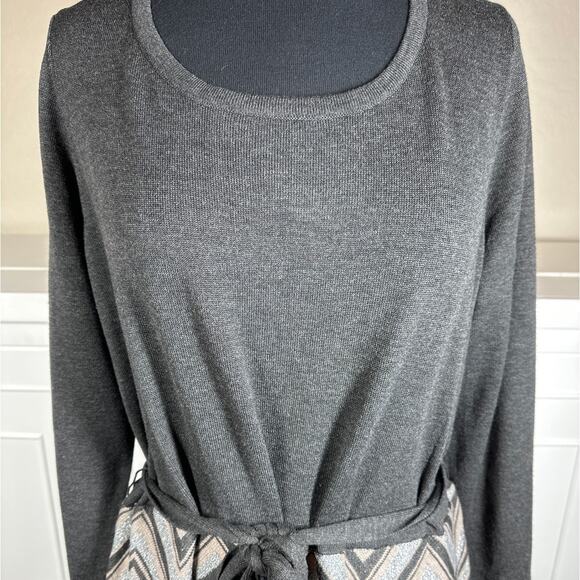 Taylor Chevron Scoop Neck Sweater Dress Tie Waist Midi Brown Plus Size 3X Office - Picture 16 of 16